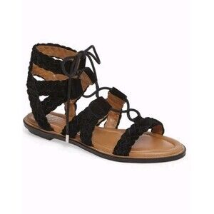Arturo Chiang black braided suede gladiator Cassie Lace-Up Sandals Size 7M